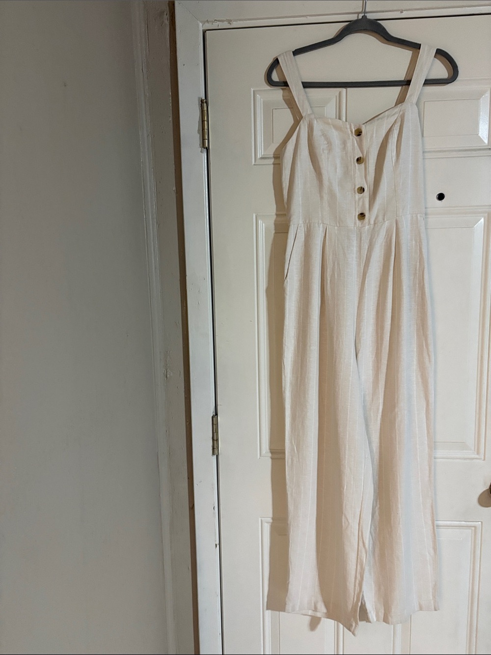 Old Navy Cream Button-Front Wide-Leg Jumpsuit
